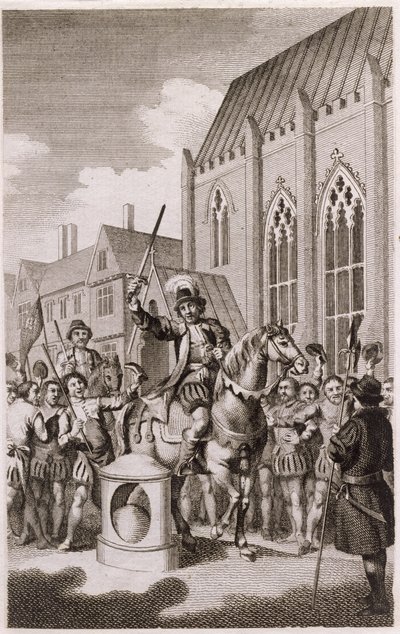 La rebelión de Jack Cade en 1450: Cade se declara Señor de la Ciudad de Londres en London Stone, Cannon Street, c.1770 de English School