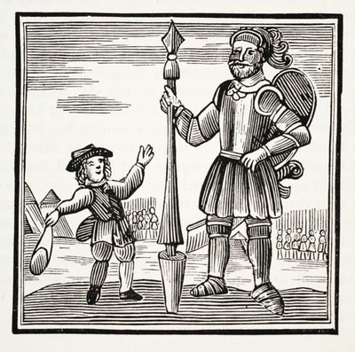 Jack y el gigante, ilustración de Chap-books del Siglo XVIII de John Ashton, pub. 1882 de English School