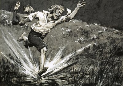 James Bruce corriendo hacia lo que pensaba que era el Nilo Azul de English School