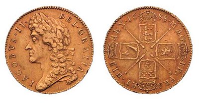 James II cinco guineas, 1688 de English School