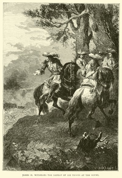 Jacobo II presencia la derrota de sus tropas en el Boyne de English School