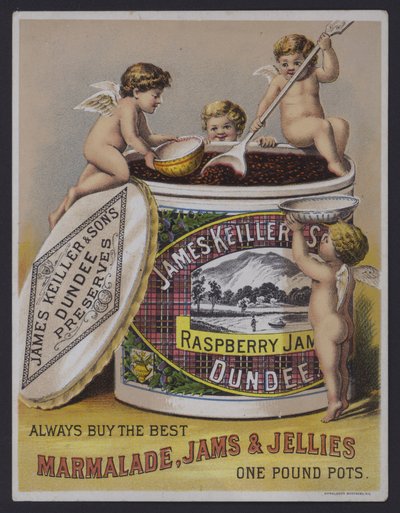 James Keller & Sons Dundee mermelada, publicidad (chromolitho) de English School