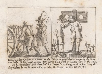 James Nailor, cuáquero, sentado dos horas en la picota en Westminster de English School