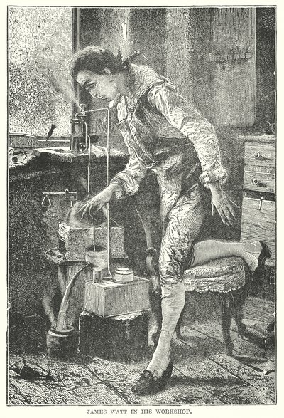 James Watt en su taller (grabado) de English School