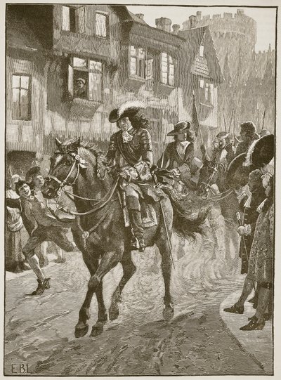 James entrando en Dublín después de la Batalla del Boyne, ilustración de Cassells Illustrated History of England de English School