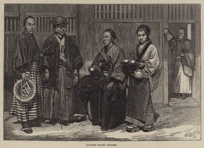 Oficiales de escolta japoneses (grabado) de English School