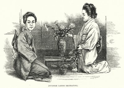 Damas japonesas decorando (grabado) de English School