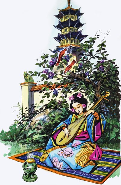 Niña japonesa en el jardín de English School