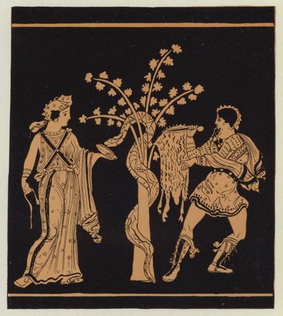 Jasón, ayudado por Medea, cogiendo el vellocino de oro (litografía en color) de English School