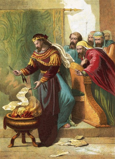 Jehoakim destruyendo el mensaje divino de English School