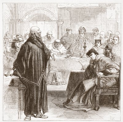 Jerónimo hablando en su juicio, ilustración de La Historia del Protestantismo por James Aitken Wylie (1808-1890), pub. 1878 de English School