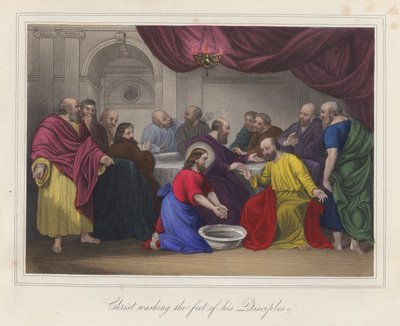 Jesucristo lavando los pies a sus discípulos (grabado coloreado) de English School