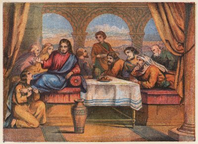 Jesucristo con sus discípulos y María Magdalena (litografía en color) de English School