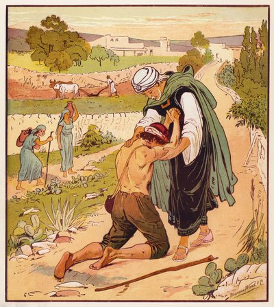 Las parábolas de Jesús: el regreso del hijo pródigo (litografia en color) de English School