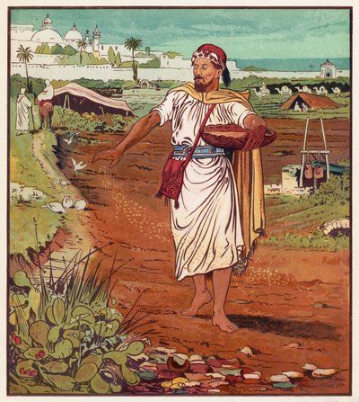 Las parábolas de Jesús: el sembrador y la semilla (litografia en color) de English School