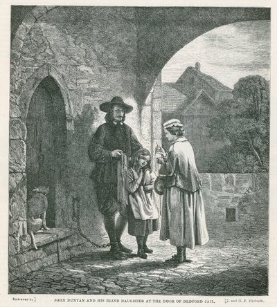 John Bunyan y su hija ciega en la puerta de la cárcel de Bedford de English School