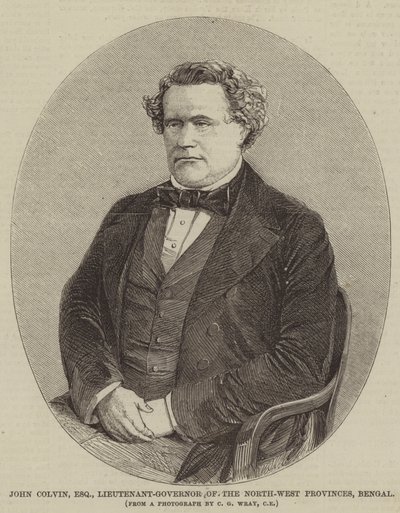 John Colvin, Esquire, Teniente-Gobernador de las Provincias del Noroeste, Bengala (grabado) de English School