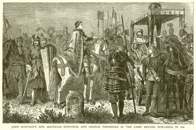 El hijo de Juan Hunyadi, Matías Corvino, y Jorge Podiebrad en el campamento ante Spielberg en 1468 de English School