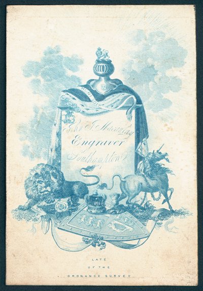 John J Macaulay, grabador, tarjeta comercial de English School