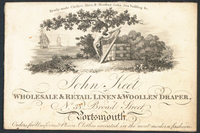 John Keet, mayorista y minorista de lino y pañero, tarjeta comercial de English School