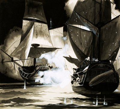 El barco de John Paul Jones - un naufragio en llamas de English School