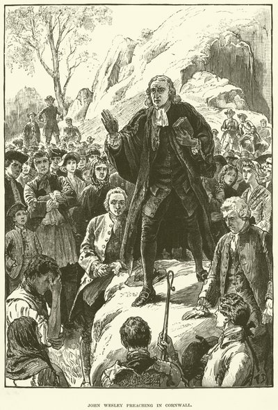 John Wesley, predicando en Cornwall (grabado) de English School