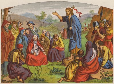 Juan el Bautista predicando en el desierto de Judea (litografía en color) de English School