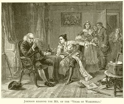Johnson leyendo el manuscrito del vicario de Wakefield de English School