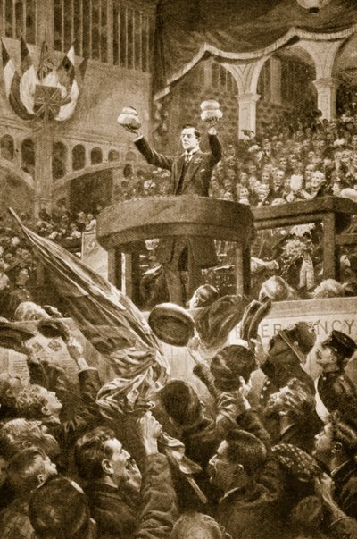 Joseph Chamberlain en Bingley Hall, Birmingham el 4 de noviembre de 1903 de English School