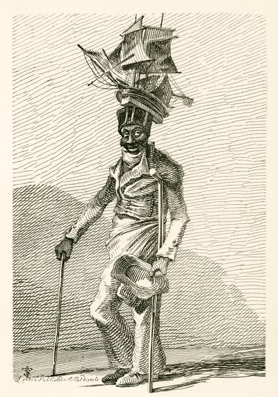 Joseph Johnson, un marinero negro, con un modelo del barco Nelson en su gorra de English School
