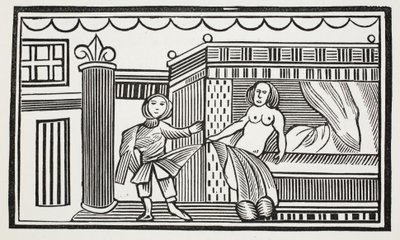 José y su amante, ilustración de Chap-books of the Eighteenth Century por John Ashton, pub. 1882 de English School