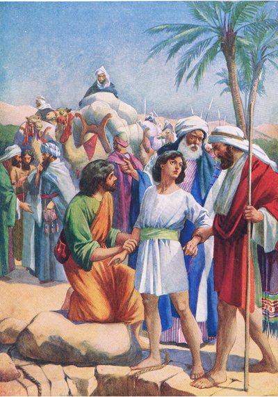 José vendido por sus hermanos, de El libro de imágenes de la Biblia publicado por Thomas Nelson, c.1950 de English School