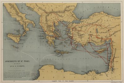 Viajes de San Pablo entre Asia y Europa (litografía en color) de English School
