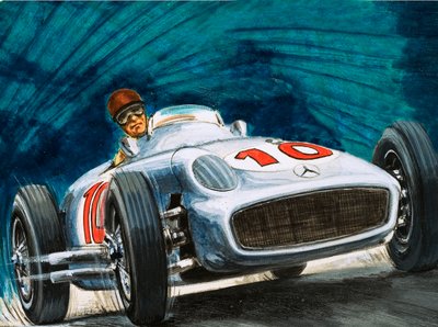 Juan Manuel Fangio conduciendo un Mercedes-Benz de English School