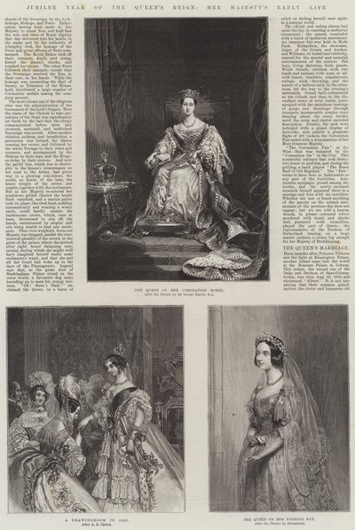 Año del Jubileo del Reinado de la Reina, la Vida Temprana de Su Majestad (grabado) de English School