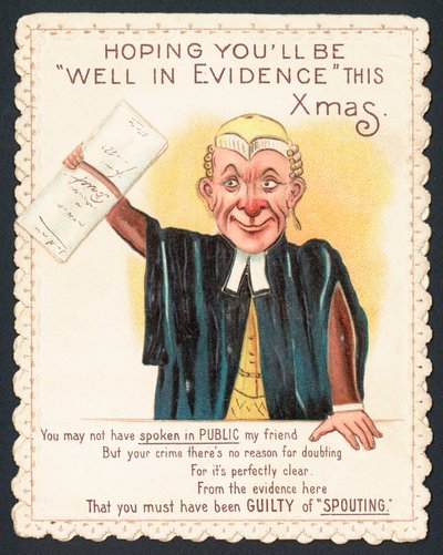 Juez en el tribunal, tarjeta de Navidad de English School