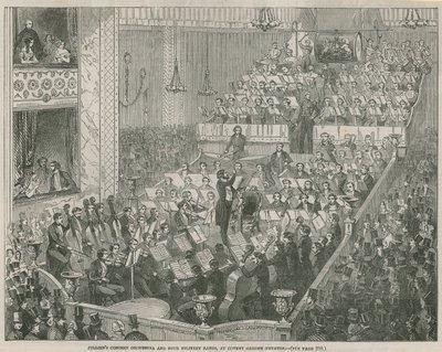 Orquesta de concierto de Jullien y cuatro bandas militares en el Covent Garden Theatre de English School