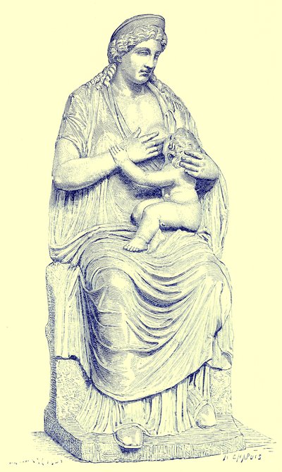 Juno amamantando al infante Hércules, estatua en el Vaticano, ilustración de la Historia de Roma de Victor Duruy, publicada en 1884 de English School