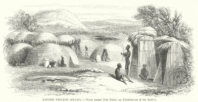 Pueblo Kaffre, Kraal (grabado) de English School
