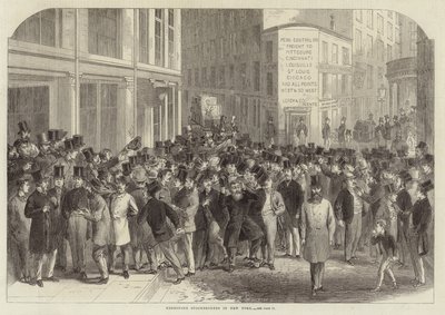 Corredores de bolsa en la acera en Nueva York de English School