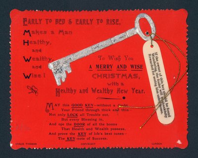 Llave con etiqueta, tarjeta de Navidad de English School