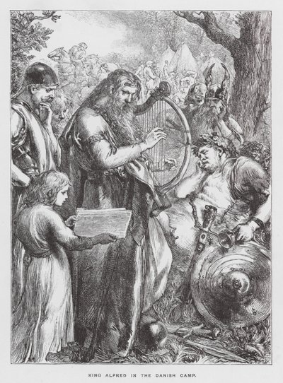 El rey Alfredo en el campamento danés (grabado) de English School