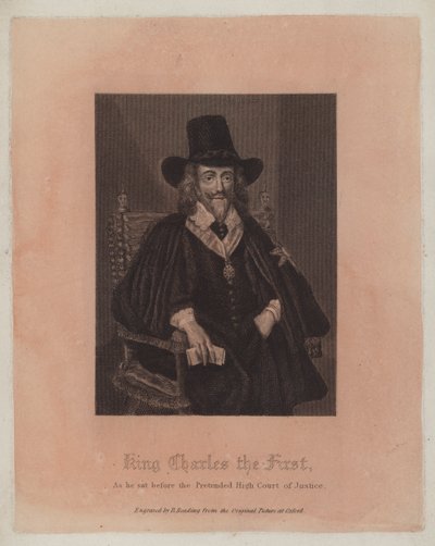 El rey Carlos I, sentado ante el Pretendido Alto Tribunal de Justicia (grabado) de English School