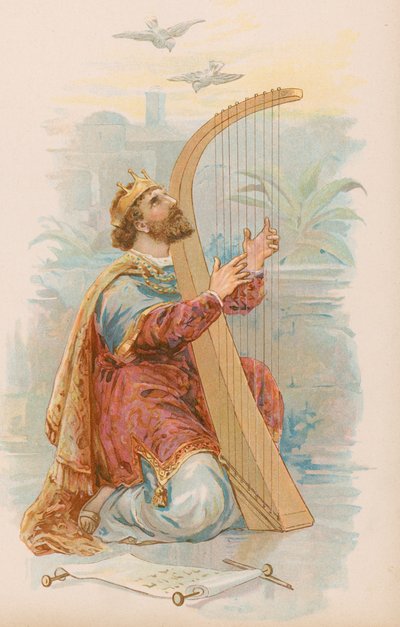 El Rey David tocando el arpa de English School