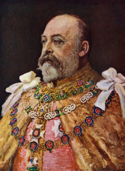 Rey Eduardo VII (litografía en color) de English School