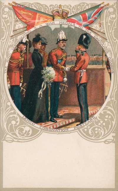 El Rey Eduardo VII distribuyendo medallas de la guerra sudafricana a los Guardias Granaderos de English School