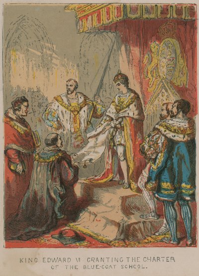 El Rey Eduardo VI otorgando la Carta de la Escuela Bluecoat de English School