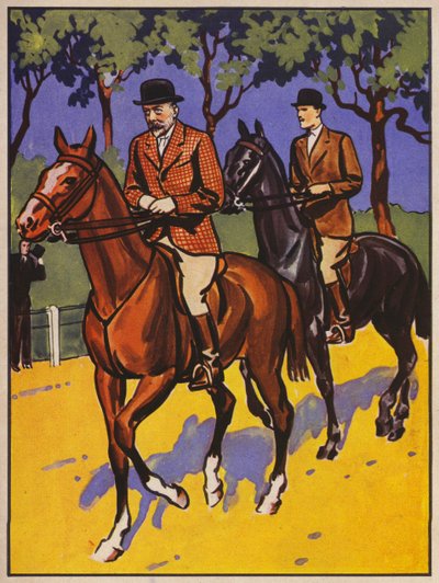 King George V cabalgando sobre Rotten Row, Hyde Park, Londres (litografia en color) de English School