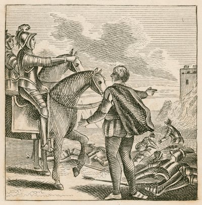 El rey Enrique V viendo el campo de batalla tras la derrota de los franceses en Agincourt de English School