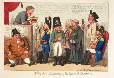 ¡El rey Joe deshaciéndose de su corona española! Pub. 1808 de English School